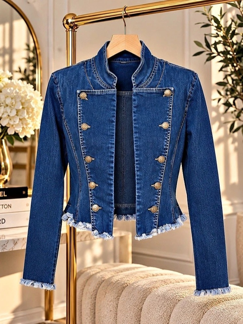 Cropped Denim Jean Jacket in Blue Like New